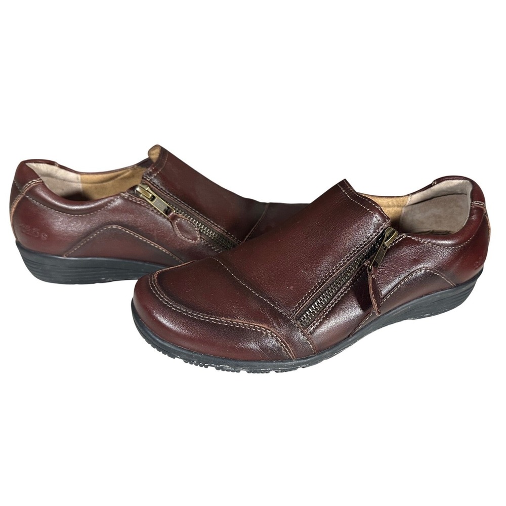 Taos Character Leather Side Zip‎ Loafers Burgundy Brown Womens Sz 7.5 Comfort